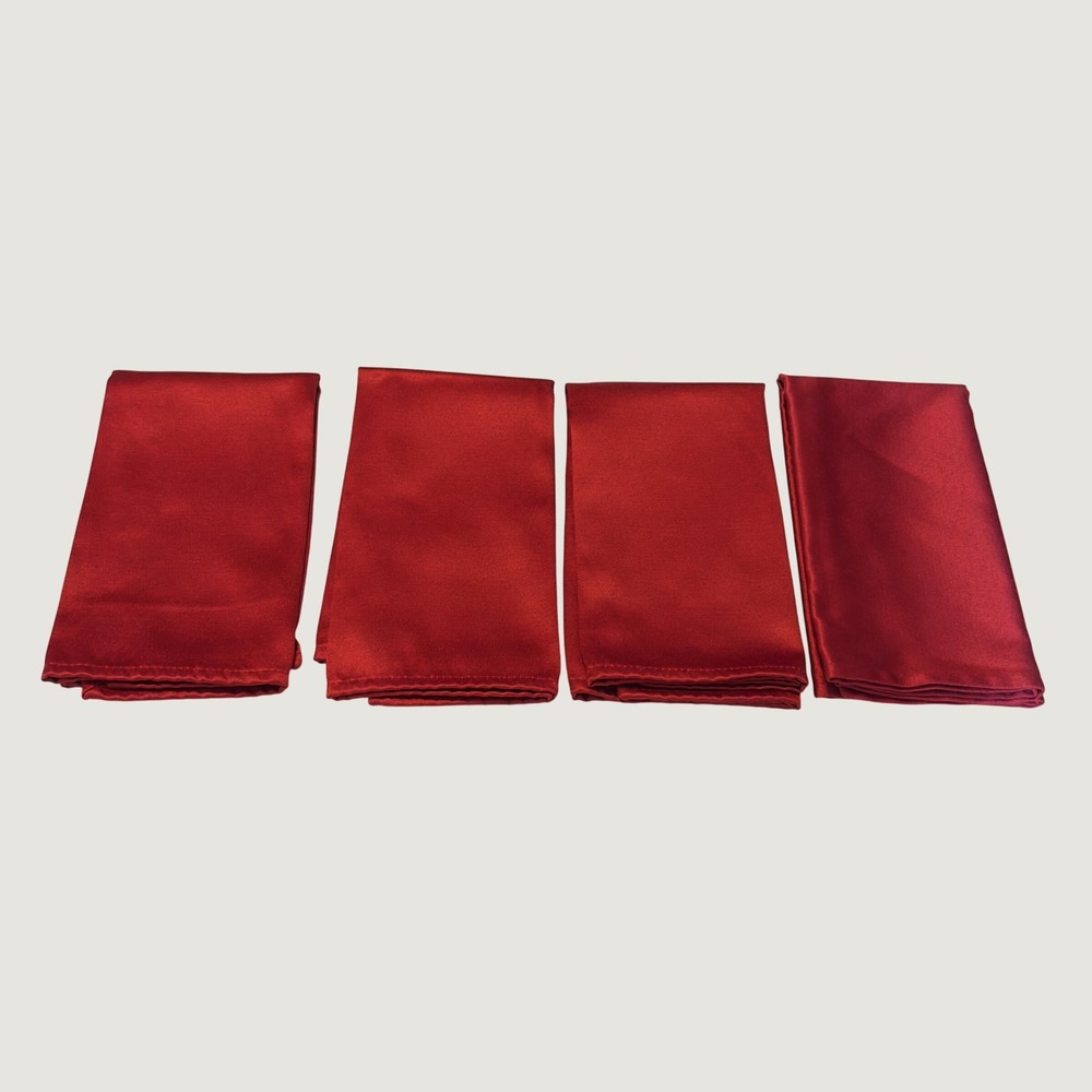 Cloth Napkins Red Satin Set of 4 Square 17x17 Holiday Dinnerware Christmas